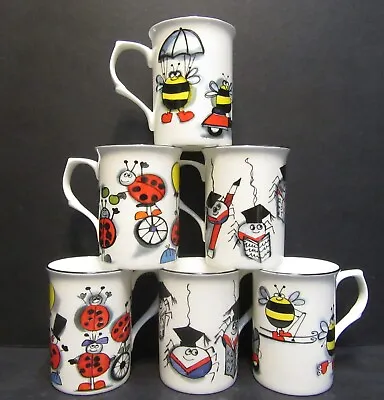 Set Of 3/6 Mugs Ladybird Bee Spider Fine Bone China  Mugs Castle Shape 10oz Uk  • £26.99