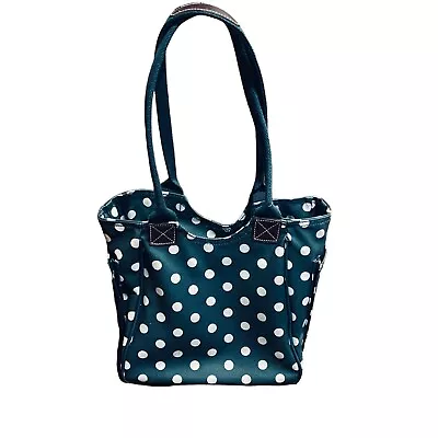 The Old Bag Company Oilcloth Tote Shopper Holdall Bag Dark Green White Spot • £29.90