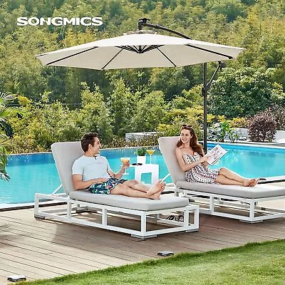 $152.95 • Buy Songmics 3m Patio Umbrella With Solar-Powered LED Lights Beige
