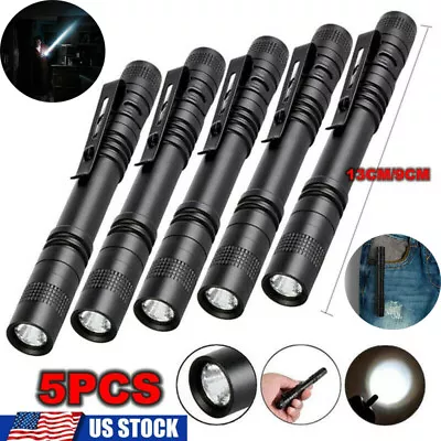 5PCS LED Flashlight Clip Mini Light Penlight Pocket Portable Pen Torch Lamp US • $13.95