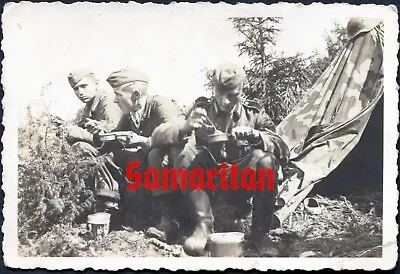 I5/8 Ww2 Original Photo Of German Wehrmacht Soldiers Rest Near Zeltbahn Tent • £3.99