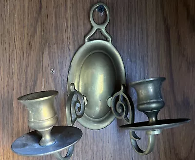 Vintage Brass Bow Double Candle Stick Holder Wall Hanging Nice • $12.95