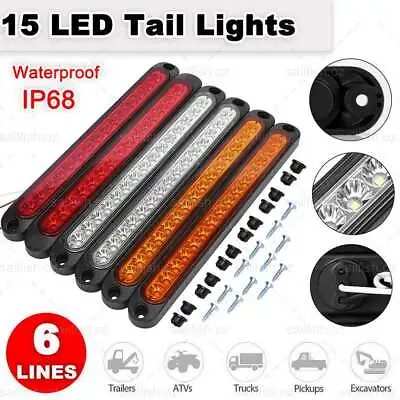 $26.65 • Buy 6X 15 LED Tail Lights Brake Indicator UTE STOP Reverse Slim Strip Trailer Light