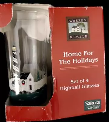 Warren Kimble 4 Highball Glasses 16 Oz Home For  Holiday Christmas Lighthouse • $16.99