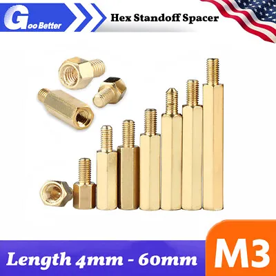 Male-Female M3 Spacer Thread Pillar Hexagonal Brass PCB Studs Standoff 4 - 60mm • $6.62