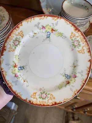 Vintage 59 Piece Set Of Fine China By GARDEN CHINA Made Japan Rust Rim Floral • $175