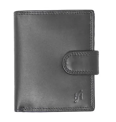 Mens RFID Real Leather Wallet With Large Zip Coin Pocket & ID Window 1080 BLACK • £16.99