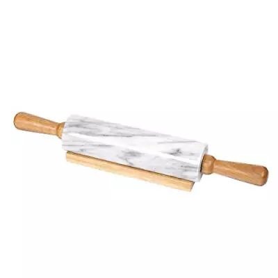 18  L Deluxe Natural Marble Stone Rolling Pin With Wooden Handles And Cradle ... • $35.26