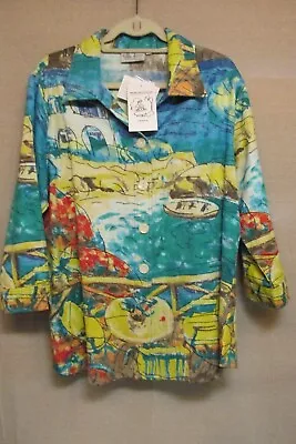 NWT Michael Leu Impressionist Water Scenic Art Shirt Jacket Plus 1X • $39.99