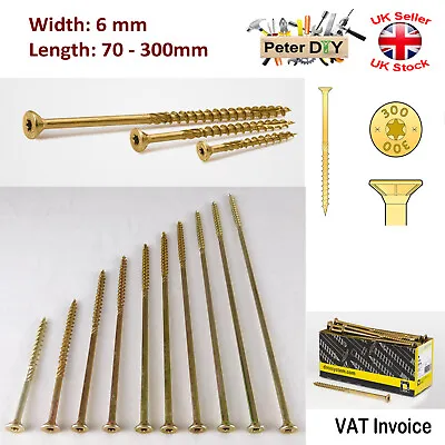 £3 • Buy Long Countersunk Self Tapping Torx Wood Chipboard 6 Mm Screws Yellow 70-300 Mm