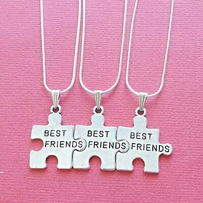 Best Friends Necklaces 3 Piece Share Pendants And Chains BFF Besties Friend Set • $16.95