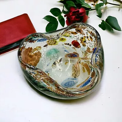 Murano Cased Glass Bowl Tutti Frutti Millefiori & Silver Flecks • $63.99