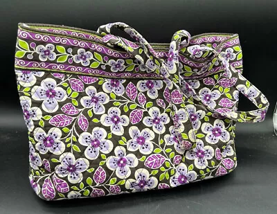 Retired Vera Bradley Large Everyday Tote Bag Plum Petals 2011 Double Handle Snap • $19.99