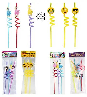 NOVELTY COLOURED KIDS CRAZY STRAWS Curly Twisty Party Bag Fillers Drinking UK • £4.30