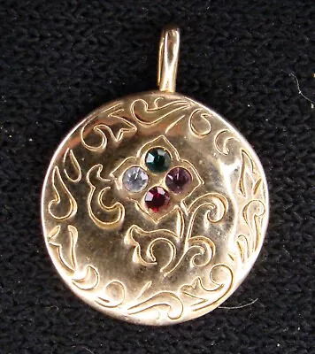 Vintage D.e.a.r. Pendant - Gold With 4 Color Crystals - Red Green Yellow & Clear • $14.62