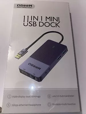 QGeeM 11 In 1 Mini USB Dock USB 3.0 Docking Station Triple Display USB Hub • $62