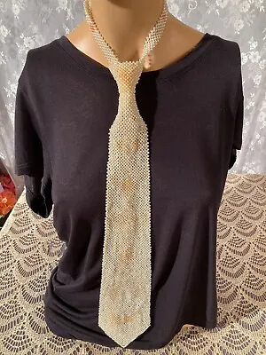Vintage Necktie Necklace  Faux Pearl Tie Disco Studio 54 Hipster Unique Cool • $48