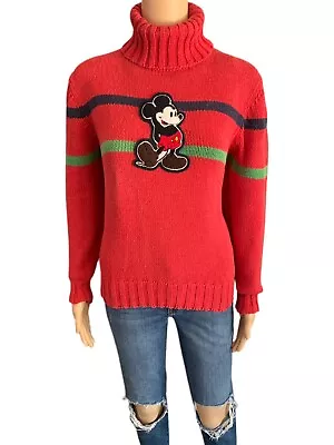 Mickey Mouse & Co. Turtleneck Sweater Size S Vintage J.G. Hook Red Knit Pullover • $49.95