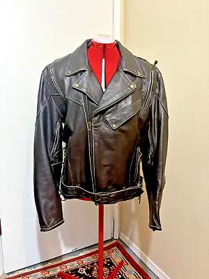 Vintage Leather Jacket -Size L Motorcycle Riding Jacket With Shoulder/elbow Pads • $60