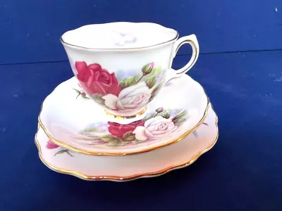 Vintage COLCLOUGH Bone China Cup Saucer & Plate TRIO Pink & White Roses England • $18.50