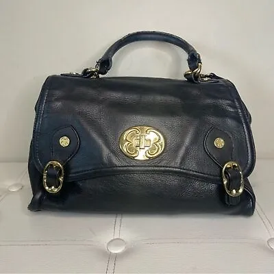 $65 • Buy Emma Fox Kiss Lock Black Leather Bag Shoulder Purse Satchel