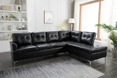 NEW Modern Black Sectional With Metal Legs Faux Leather Contemporary Living Room • $999.99