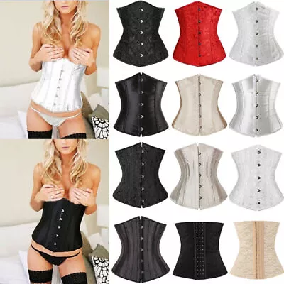 Womens Underbust Bustier Boned Waist Cincher Corset Lace Up Costumes Body Shaper • £6.79