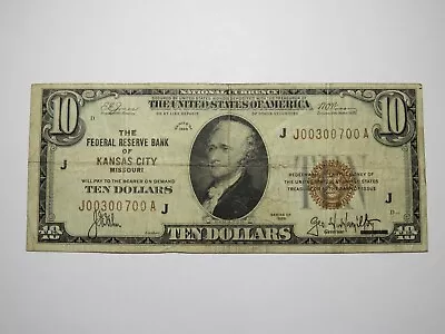 $10 1929 Kansas City Fancy Serial National Currency Federal Reserve Bank Note • $94.99