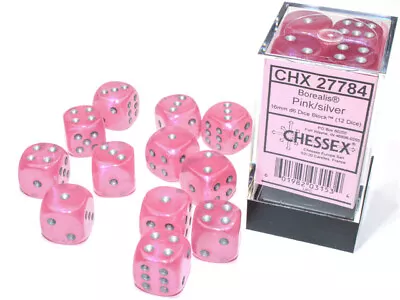 Chessex Borealis® 16mm D6 Pink/silver Luminary Dice Block™ (12 Dice) • $15.30