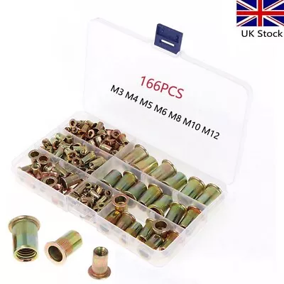 166pcs Rivnuts Threaded Nutserts Blind Rivet Nuts Set M3 M4 M5- M12 Carbon Steel • £7.79