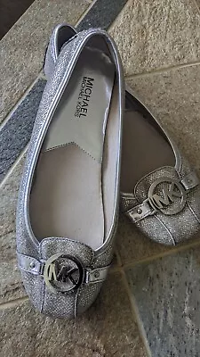 MICHAEL KORS FULTON SILVER GLITTER MOCCASIN BALLET FLATS SHOES Size 10 • $24.99