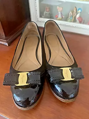 Salvatore Ferragamo Black Patent And Suede Flats Size 10B • $125