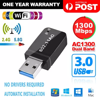 USB 3.0 AC1300  Dual Band WiFi Wireless Adapter 802.11ac Dongle PC Laptop 5GHz • $16.87