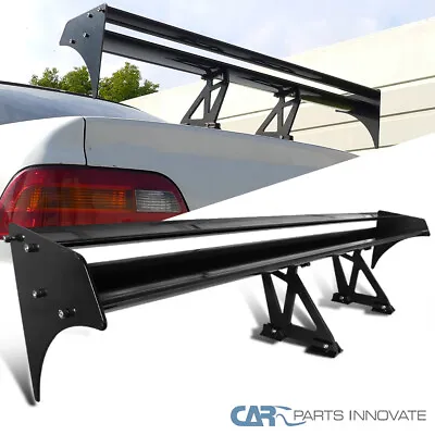 52  Aluminum Double Deck GT Racing Trunk Wing Rear Spoiler Polished Glossy Black • $69.25