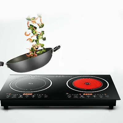 110V 2 Burner Induction Cooktop Electric Hob Cook Top Stove Ceramic Cooktop Cook • $128.09