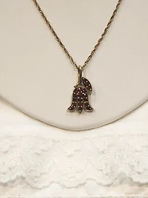 Vtg Czech Garnet Gold Gilt 900 Silver Pendant Necklace  • $110