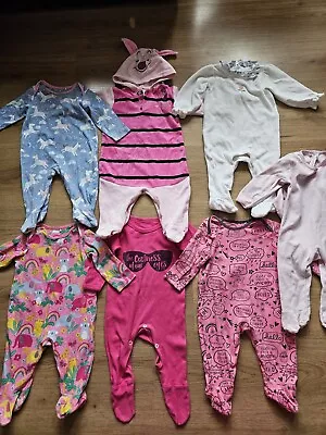 Baby Girl Babygrows/ Sleepsuits Bundle **3-6 Months** Unicorn/ Rainbow/ Piglet  • £6.50