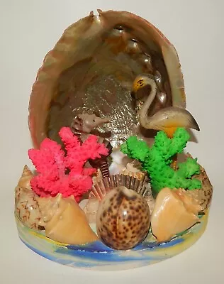 Large Vintage Stunning Seashell Diorama Art - Flamingo Seahorse Assorted Shells • $44.99