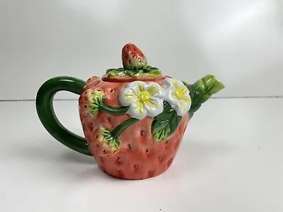 Vintage Strawberry Shaped Ceramic Tea Pot Cottagecore Ronnel Collection • $24.99