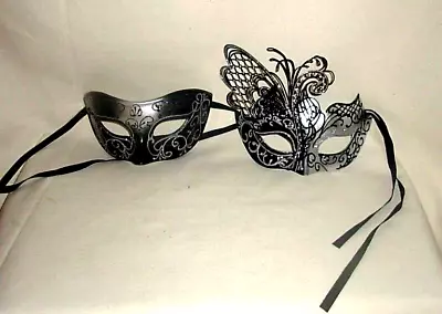 Xvevina Women's Butterfly Masquerade Mask Black Silver & Men's Matching Mask • $45