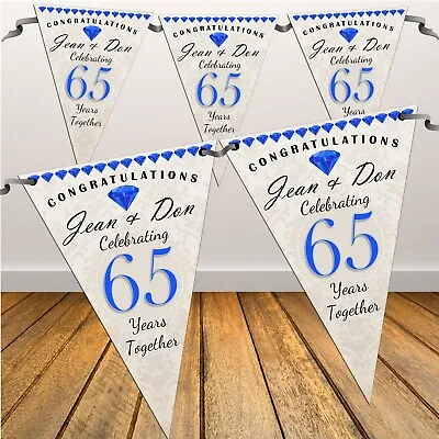 £10.95 • Buy Personalised 65th Sapphire Wedding Anniversary Flag Banner Bunting DecorationN56