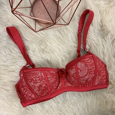 $69.99 • Buy Honey Birdette Sz 12B Red Lace Push Up Bra Lingerie Intimate Sexy Night Date