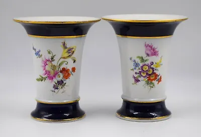 Pair Of Meissen Hand Painted Mantle Vases Circa 1960's • $475