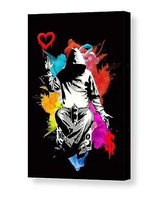 Banksy Love Or Money Street Art Deep Framed Printed Wall Canvas Or Poster Print • £14.99