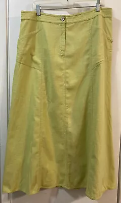 NWT SIGRID OLSEN Linen Blend Maxi Skirt A Line Lagenlook Celery Green Spring 14 • $39.99