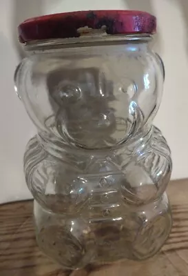 VINTAGE KRAFT Bear Glass Jelly/jam Jar Red Metal Lid  WITH LABEL 1988 • $4.90