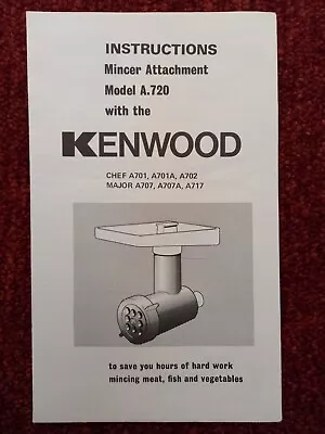 Kenwood Chef A720 Mincer Attachment Original Instructions • £12