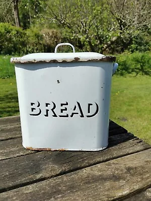 Large Vintage White & Black  Enamel Bread Bin Storage Props Bakery Display • £5