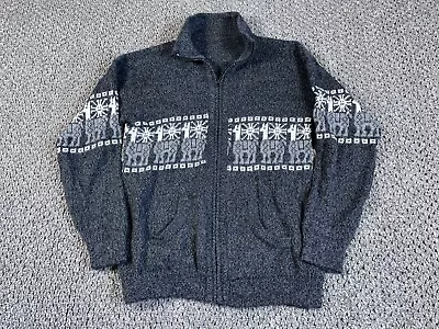 Icelandic Style Collared Full Zip Sweater Men's Medium Gray Camel Pattern • $22