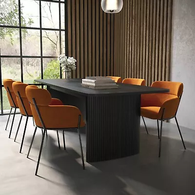 Black Oak Extendable Dining Table Set With 6 Rust Velvet Chairs BUN/JAR007/91477 • £1179.74